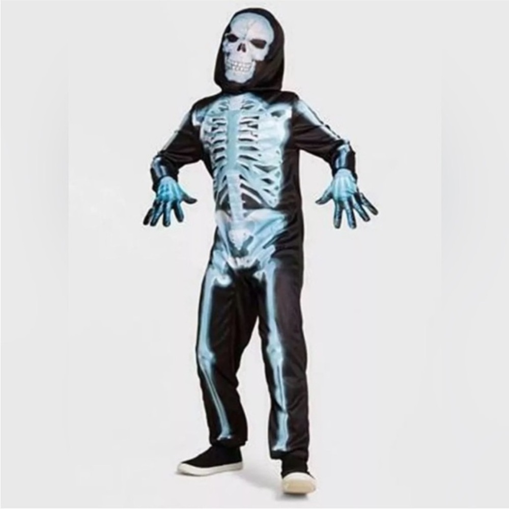 NWT Hyde & EEK Kid’s X-Ray Skeleton Halloween Costume Jumpsuit with Accessories